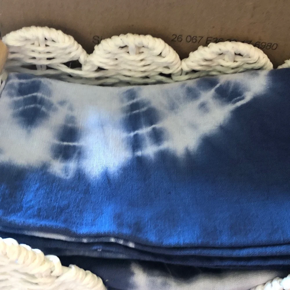 Blue Tie-Dye Cotton Napkins & White Wicker Napkin Holder set - Home Accents